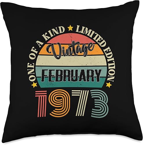 Vintage Birthday Retro Limited Edition Retro Gifts 51 Year Old Vintage February 1973 51st Birthday Retro Throw Pillow, 18x18, Multicolor