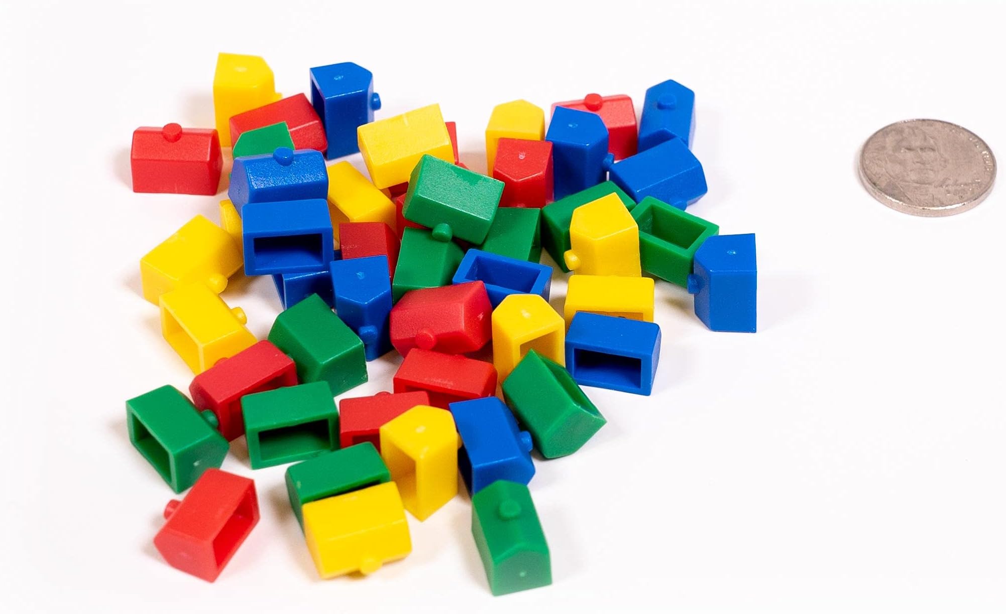 Morrison Games Plastic Houses: Red, Yellow, Green, and Blue Color Board Game Replacement House (Colored Miniature Town & City Buildings, Board Game Playing Pieces) | 48 Pieces