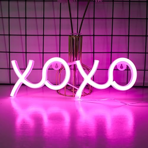 Miniatura 9 de ENUOLI XOXO - Letrero de neón rosa para dormitorio, letrero de neón rosa alimentado por USB, decoración de pared, decoración del hogar, letrero LED