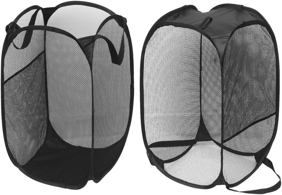 2pcs Black Mesh Popup Laundry Hamper, Foldable Space Saving