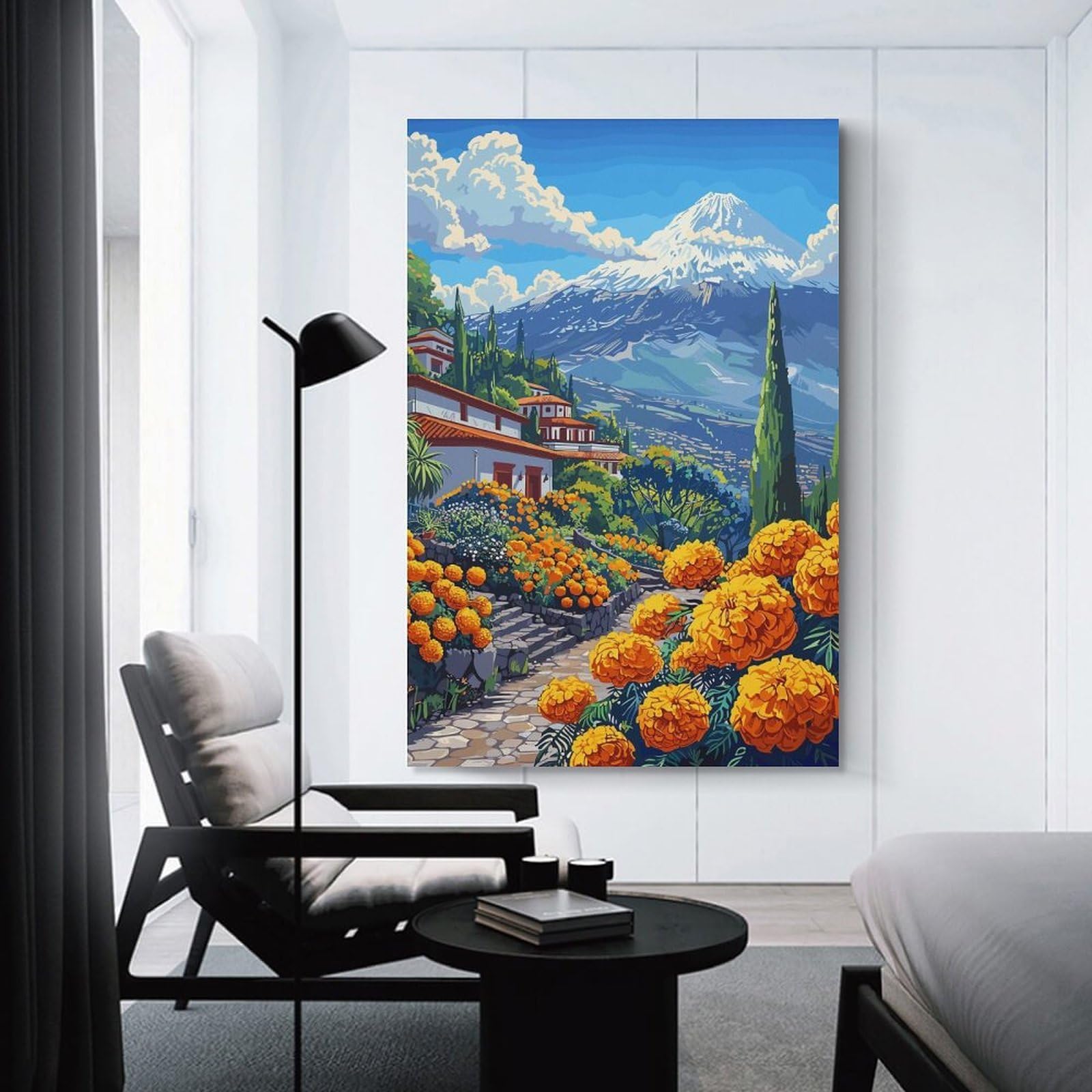 Junmoney Mountain Village Landscape Room Decor Wall Art, 16x24inch(40x60cm), for Hallway, Lounge Or Guest Room, Gift Idea for Housewarming And Birthdays