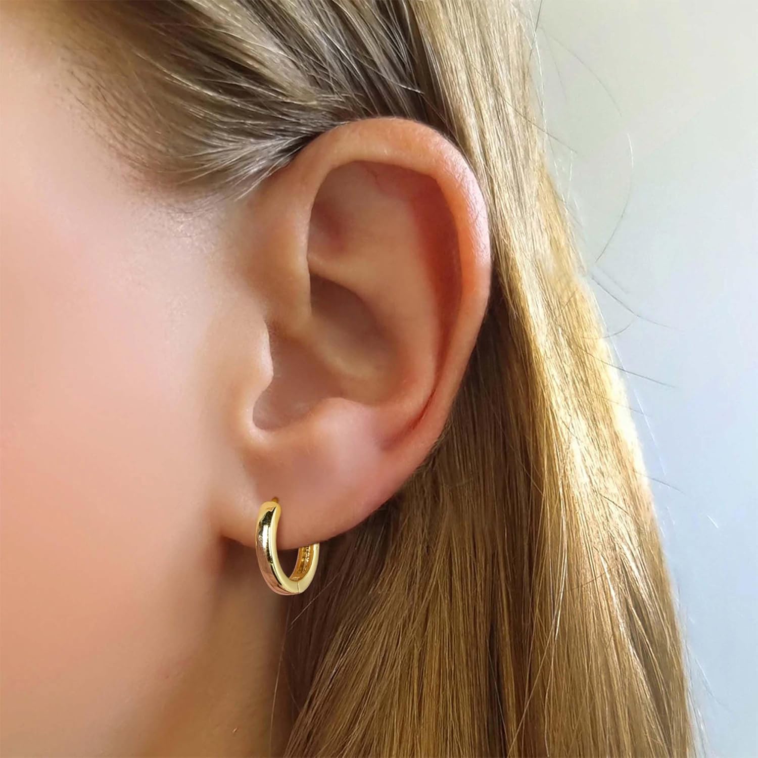 Huggie Hoop Earrings Gold Plated Hinged Hoop Earrings Silver Post Minimalist Stackable Earrings Hoop for Women - Image 3