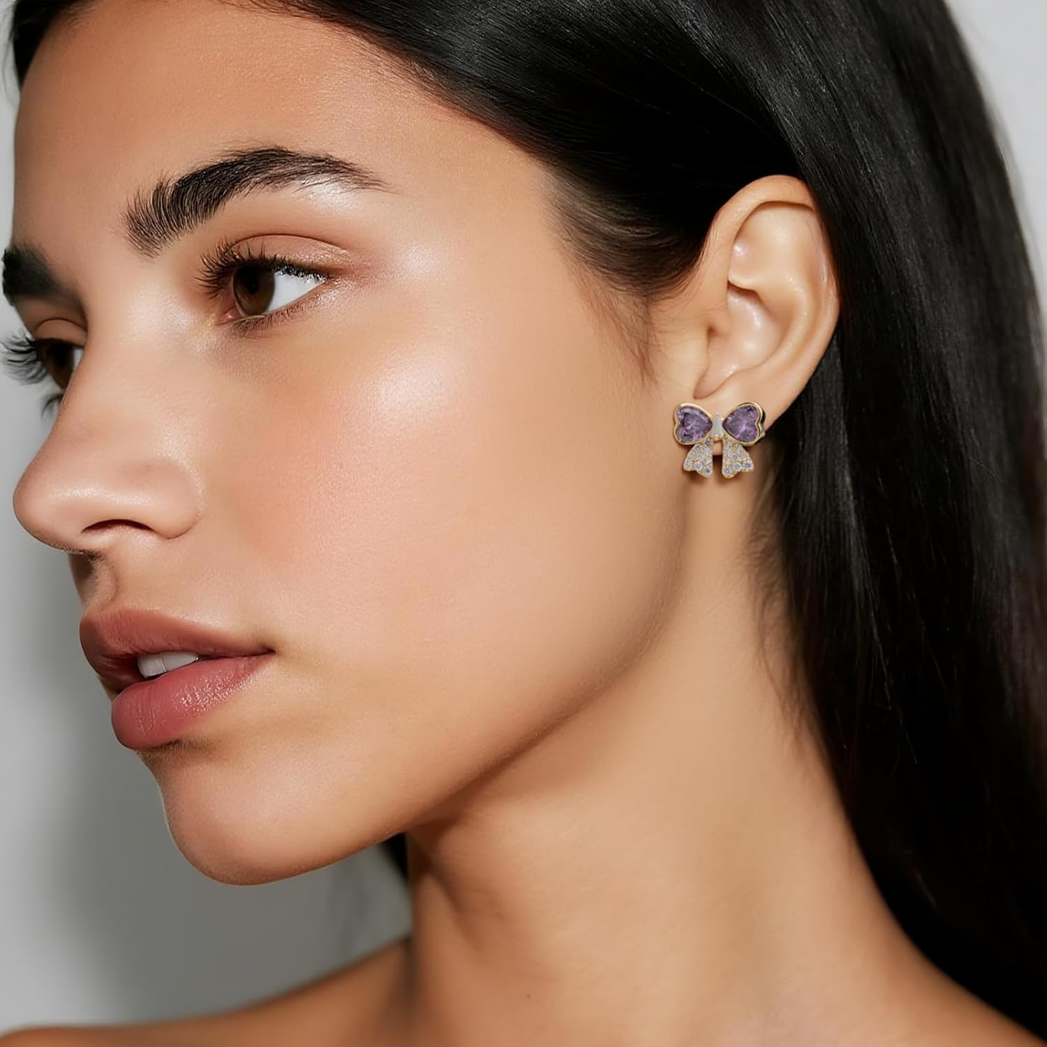 Sonateomber Gold Bow Heart Stud Earrings for Women, Dainty Cute Cubic Zirconia Rhinestone Ribbon Bowknot Love Earings Prom Wedding Fashion Jewelry Gift - Image 2