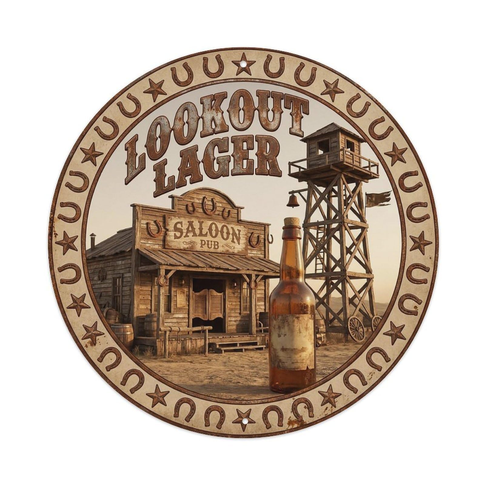 Vintage Beer Western Cowboy Lookout Lager Retro Bar for Pub Vintage Metal Tin Sign Plaque Wall Decor for Cafe, Club Bar, Office, Garden Metal Poster 8x8Inch