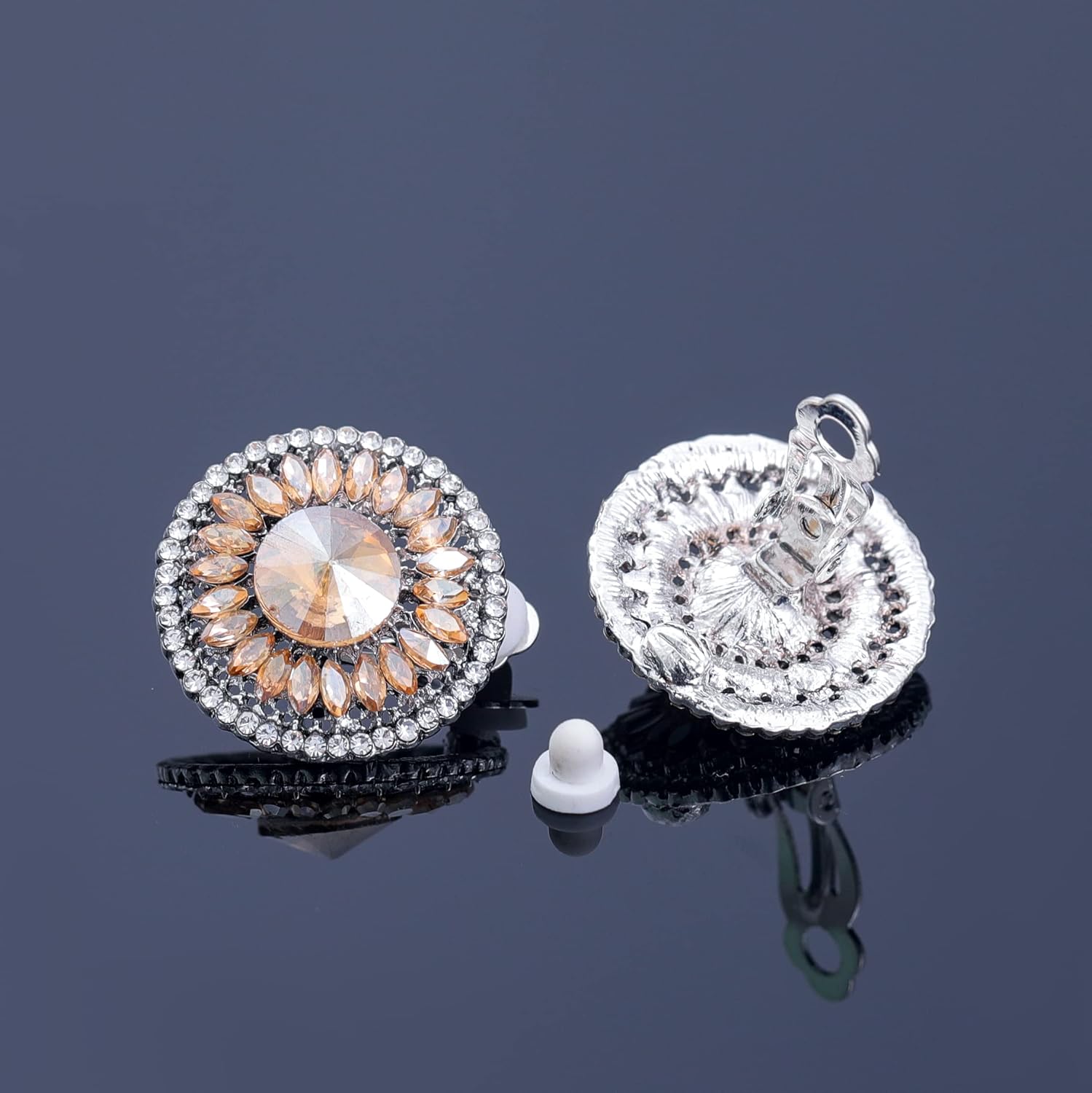 Clip on Earrings for Women Cubic Zirconia Silver Plated Big Clip on Stud Earrings Round Vintage Clip Earrings Hypoallergenic Non Pierced Earrings Jewelry Mother Day Christmas Valentine's Day Gifts - Image 5