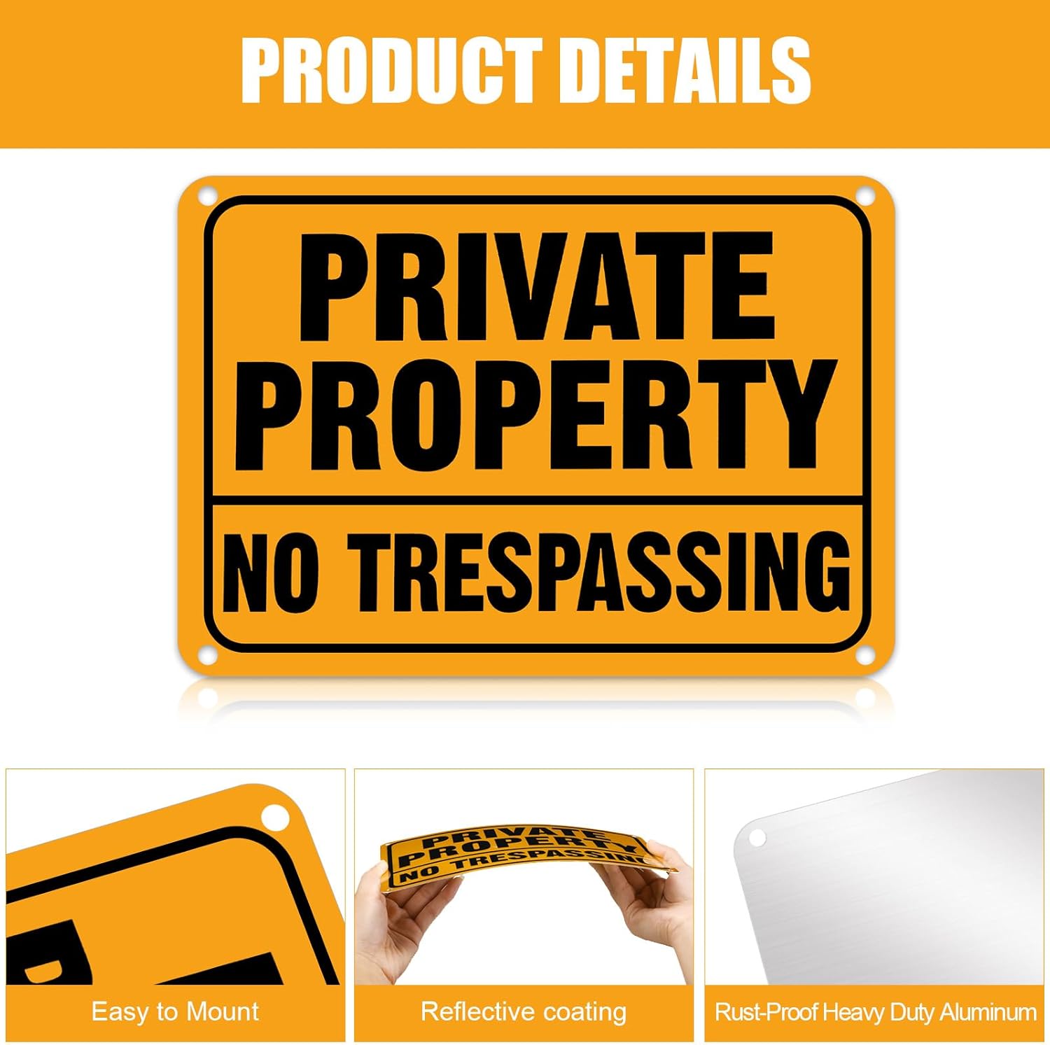 24 Pcs No Trespassing Signs Private Property Metal Reflective Aluminum No Trespassing Sign Weatherproof Warning Signs for Property Security Outdoor Yard Home, 7 x 10 Inch (Yellow, Black)