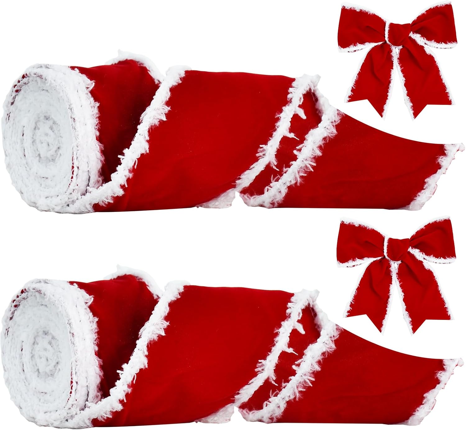 TONIFUL 2 Rolls2.5 Inch White Fur Wired Red Velvet Ribbon
