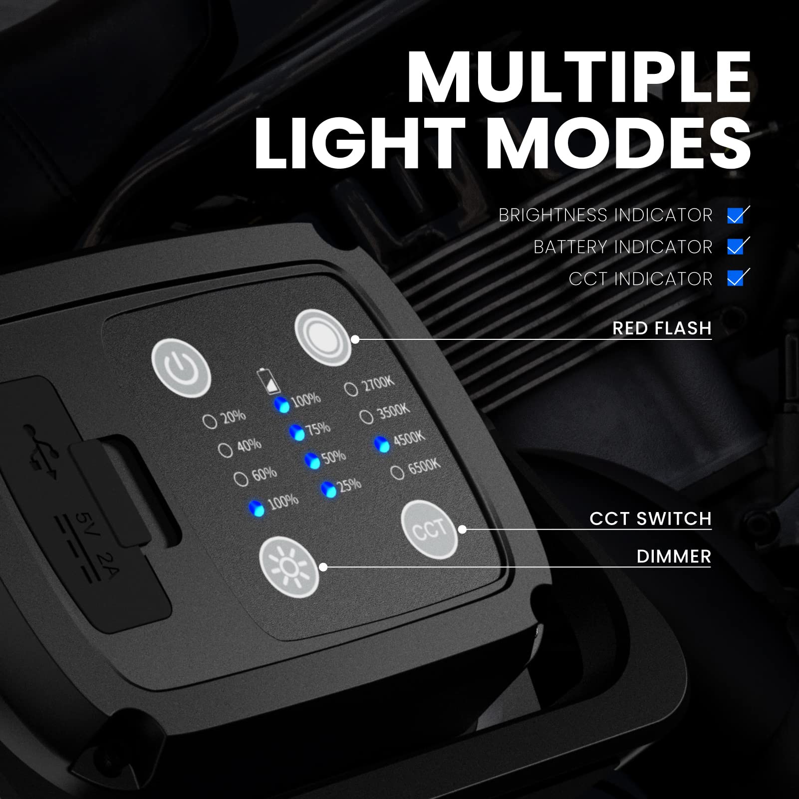 Lampada da Lavoro Meccanico Portatili a LED COB Ricaricabile Magnetica, 2000Lm Alta luminosità Dimmerabile, 4 Livelli di Colori di Illuminazione Regolabili, per Officina Campeggio Emergenza