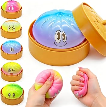 Dumpling Toy Squishies, Slow Rising Squishy Toy,Colorful Sensory Toys Mystery Box with Steamer, Stress Relief Fidget Toys for Anxiety