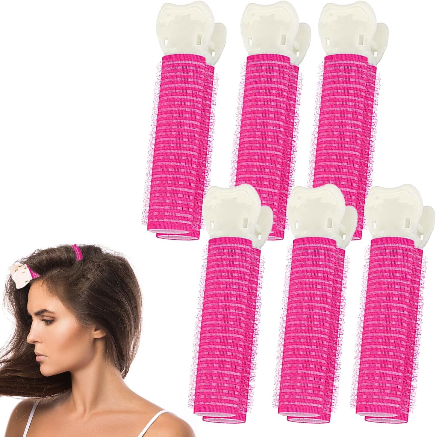 Haarrollers met clips, 6 stuks Instant haarvolumeclip, klittenbandrollers voor haar Haarrollers Self Grip Hair Roller Volumizing Hair Root Clip voor meisjes Dames Haarrollers (roze)