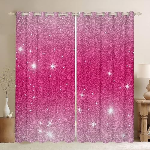 Cute Glitter Galaxy Curtains & Drapes Kawaii Pink Pastel Ombre Blackout Curtains 42"Wx63"L For Kids Girls Women Bedroom Sparkle Stars Sequins Window Curtains Iridescent Window Treatments 2 Panels #TOP24