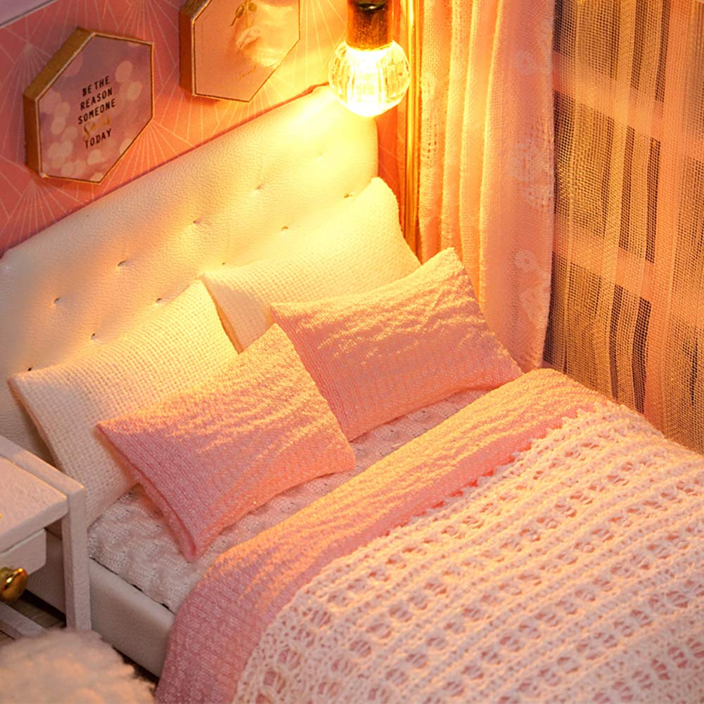 Generic Kit per Casa delle Bambole Rosa Fai-da-te Modello di Casa delle Bambole in Miniatura in Legno Fatto a Mano Carino per la Decorazione Domestica e Materiale Ecologico Regalo per Bambini