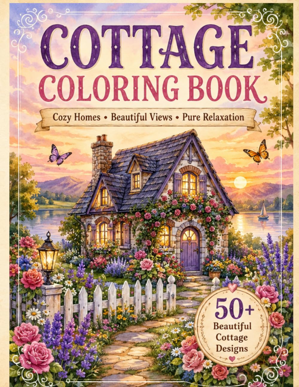 Cozy cottage coloring book for adults. Relaxing cottagecore scenes, charming homes, gardens, flowers and nature escape: 40 cute and stress relieving ... for relaxation mindfulness and creativity