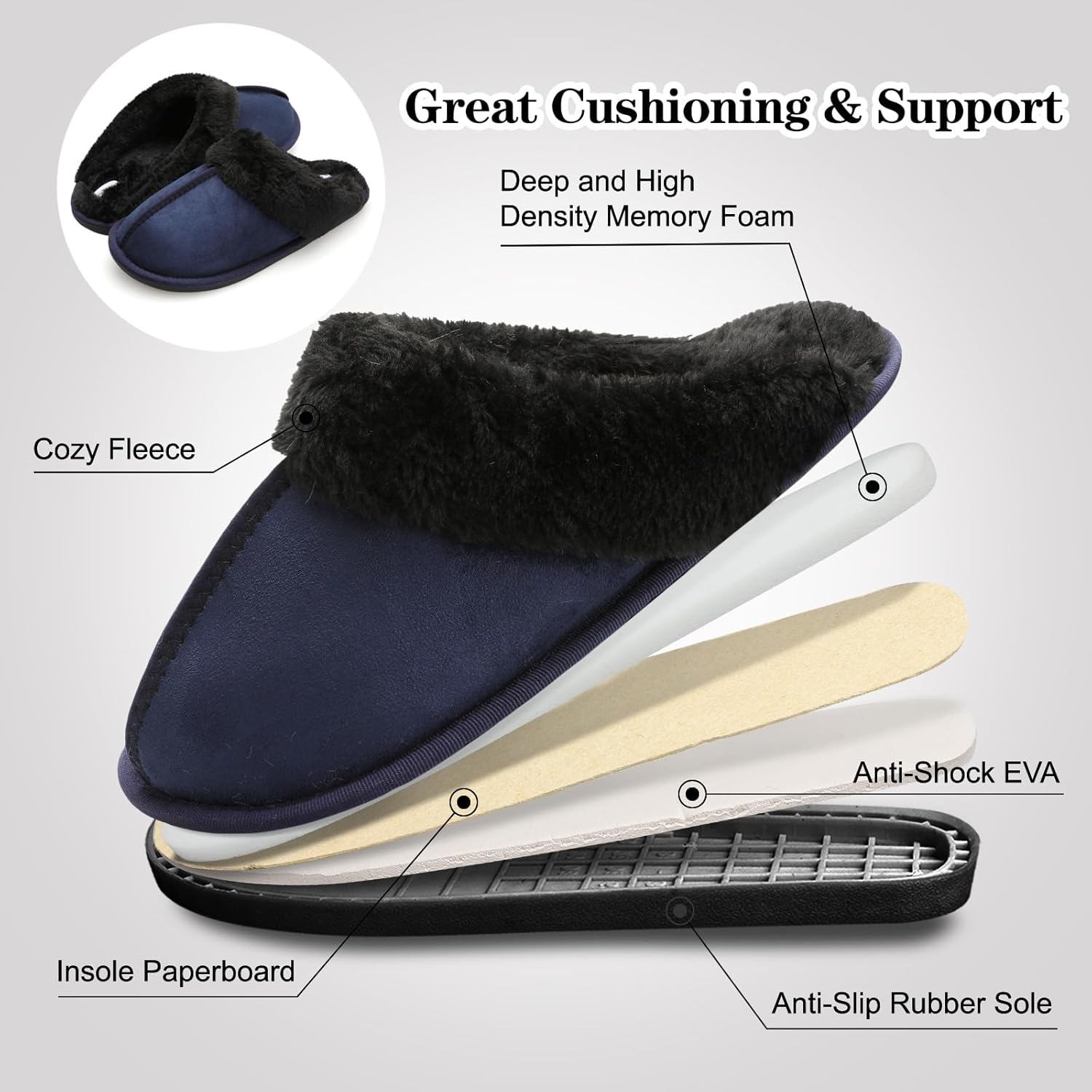 Besroad Mens Slippers Memory Foam House Slippers Warm Fuzzy Bedroom Slide House Shoes Indoor Outdoor Scuff - Image 6