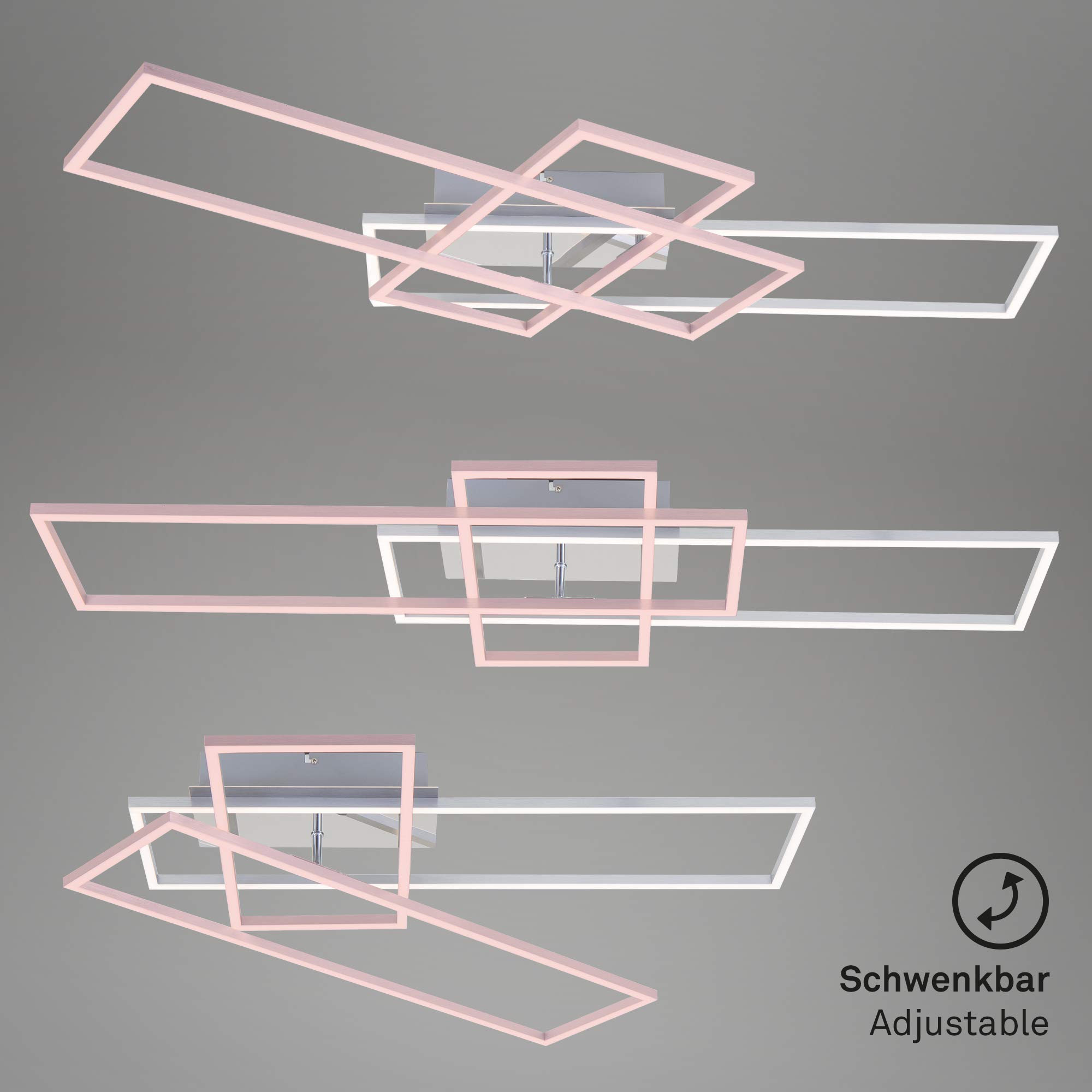 BRILONER - LED Deckenlampe mit Fernbedienung, dimmbar, einstellbar von warmweiß bis neutralweiß, Lampe, LED Deckenleuchte, Wohnzimmerlampe, Schlafzimmerlampe, Küchenlampe, 104x42x10 cm, Chrom-Alu