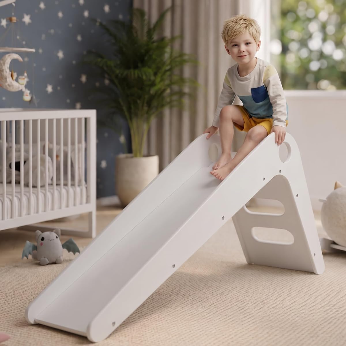 Avenlur Manuka Wooden Slide for Toddlers, Indoor Kids Ball Pit Slide | White Slide for Ball Pit Play, Pine Wood Kids Slide for Toddlers, Indoor Playroom, Ages 18 Months-4 Years, 110 lbs
