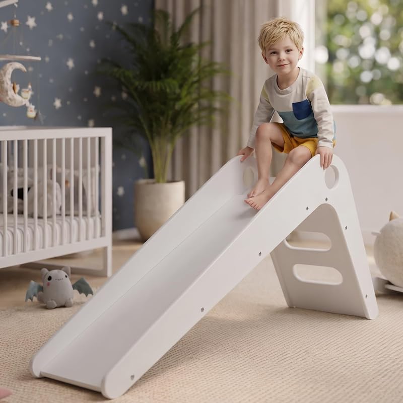 Avenlur Manuka Wooden Slide for Toddlers, Indoor Kids Ball Pit Slide | White Slide for Ball Pit Play, Pine Wood Kids Slide for Toddlers, Indoor Playroom, Ages 18 Months-4 Years, 110 lbs