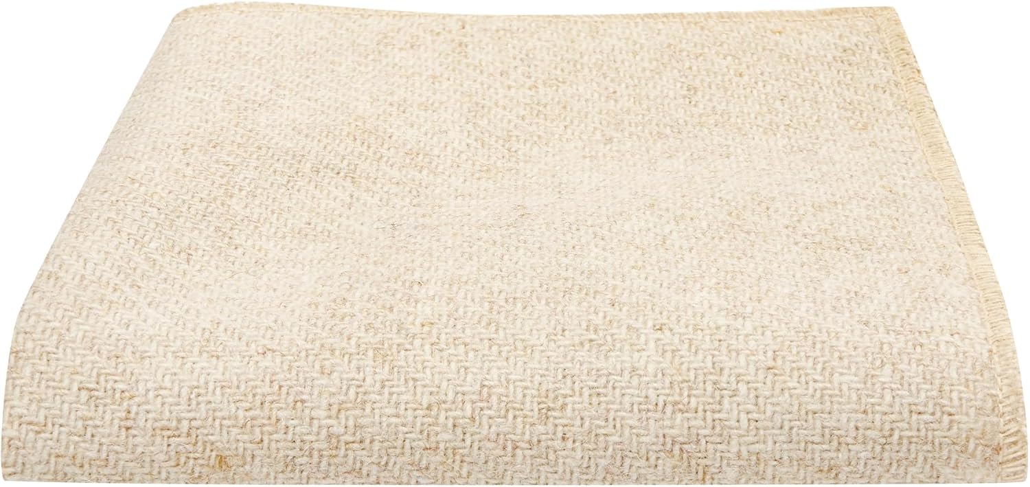 King & Priory Oatmeal Woven Wool Pocket Square, Handkerchief