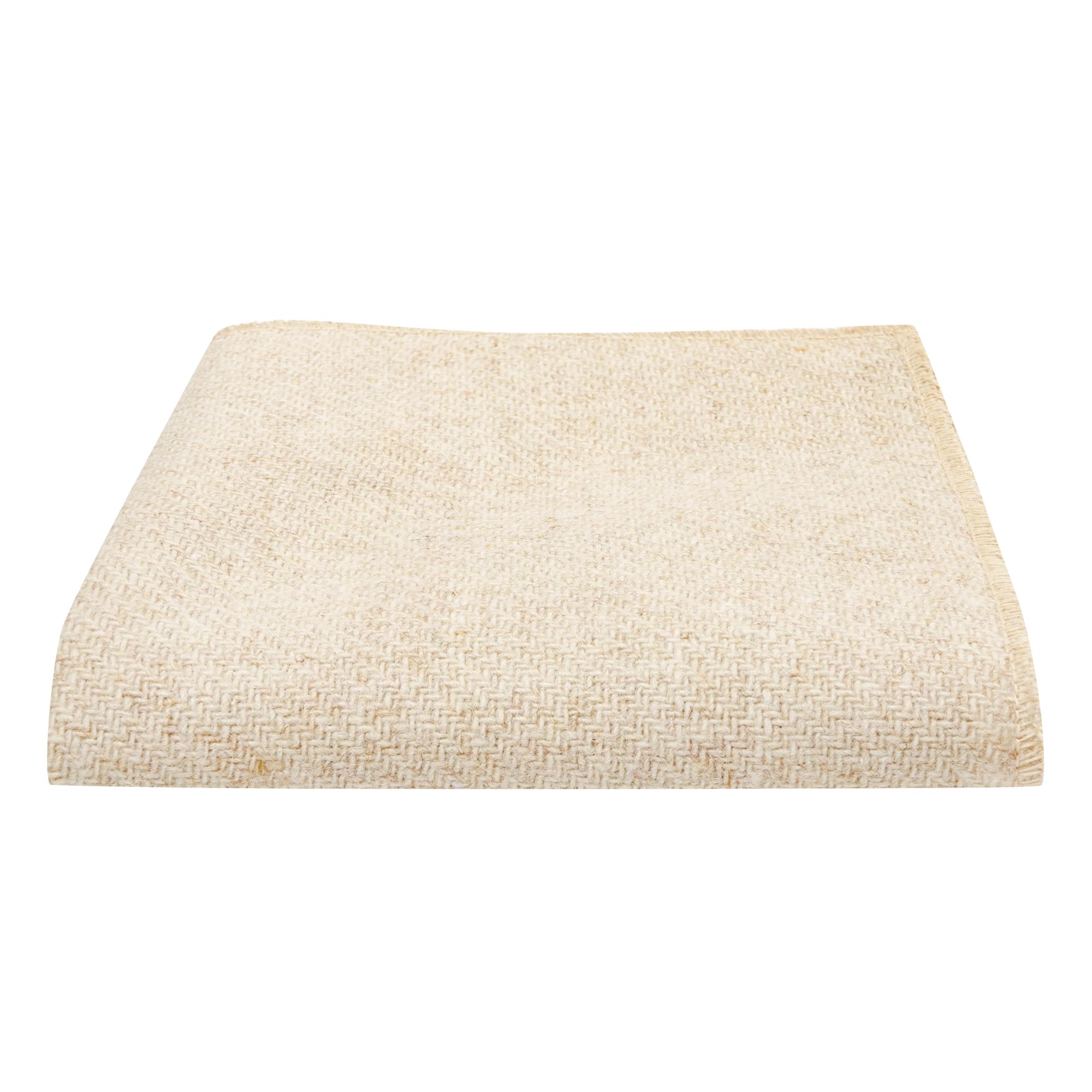 King & Priory Oatmeal Woven Wool Pocket Square, Handkerchief