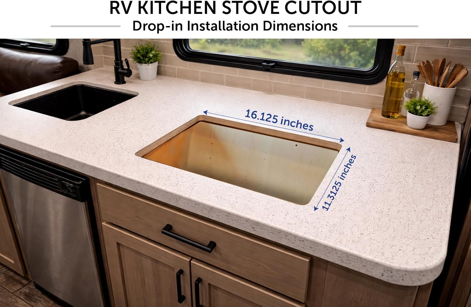 Flame King YSNHT600 2-Burner Built-in RV Cooktop Propane Stove, 7200 and 5200 BTU Burners, Self-Igniting, Cover Included, Silver, 18.5" x 13" x 4.5"