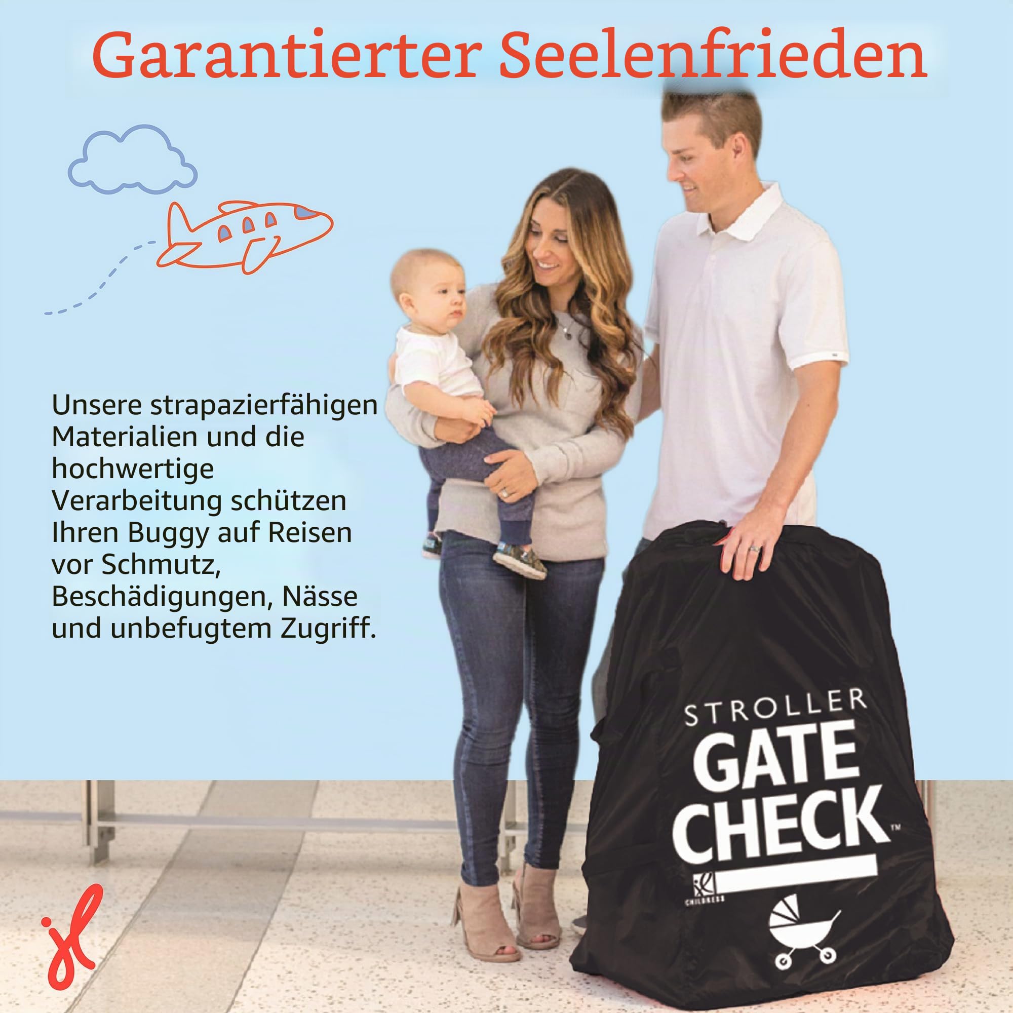 J.L. Childress Gate Check Tasche für Standard- und Doppel-Kinderwagen, Schwarz, Schwarz, Kompakt
