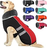 Vista 17 de QBLEEV Abrigo cálido para perro, chaqueta de invierno reflectante, impermeable, resistente al viento, ropa de cuello alto para perro para clima