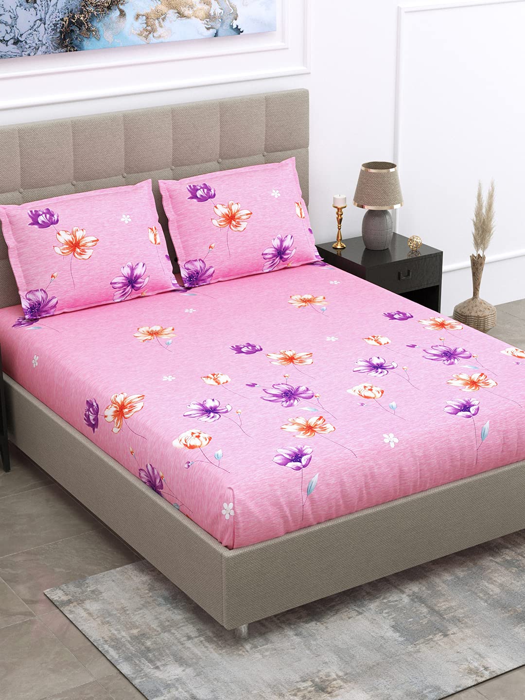 Dream Weaverz Attractive Flower Printed Double Bed Soft Cotton Bedsheet