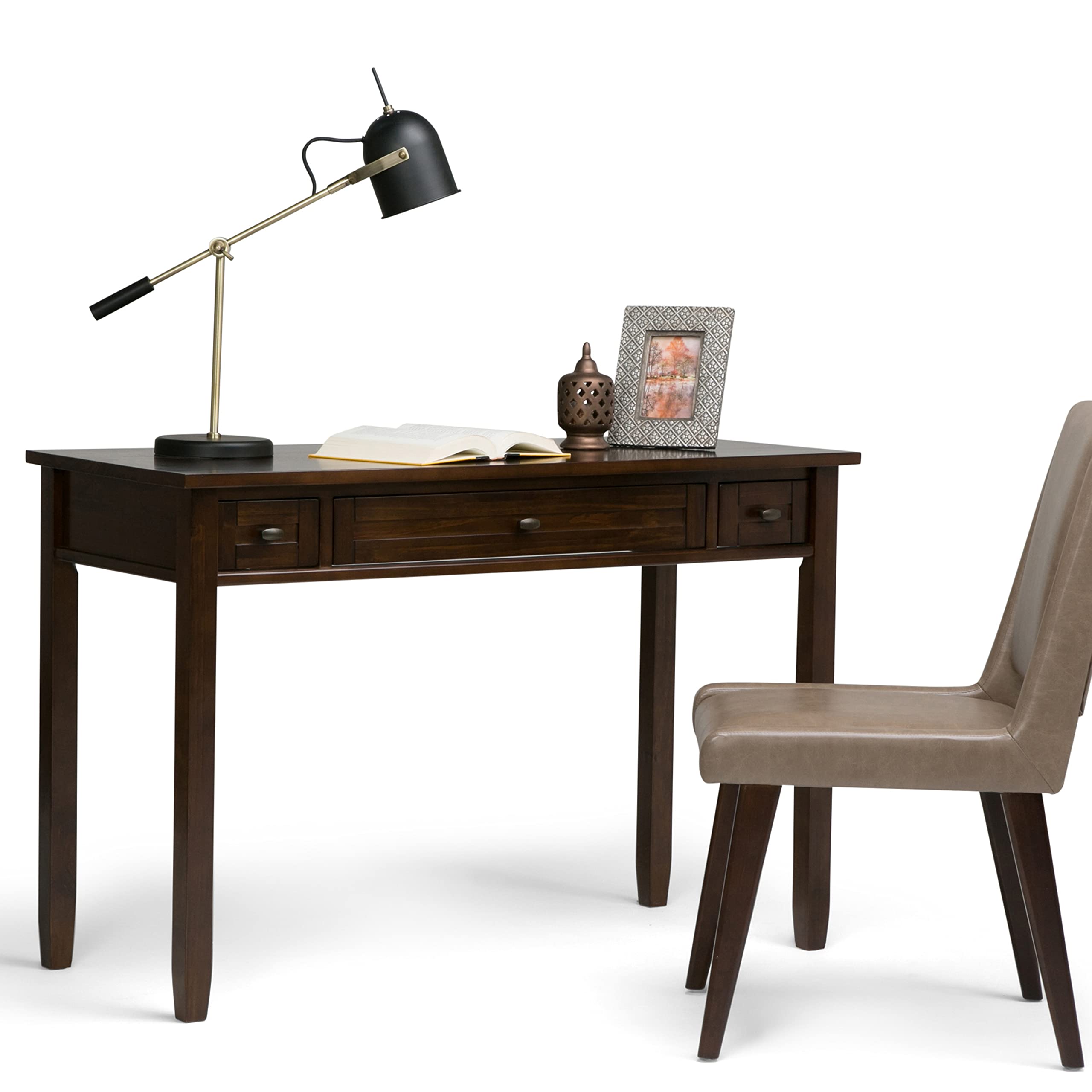 SIMPLIHOME Warm Shaker SOLID WOOD Rustic Modern 48 inch Wide Home Office Desk, Writing Table, Workstation, Study Table Furniture in Tobacco Brown with 2 Drawerss