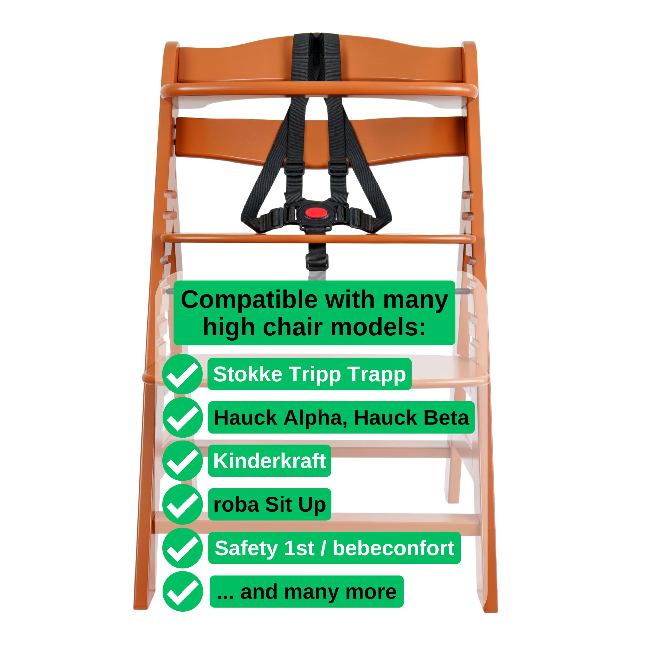 High chair 5 point harness system, 1 set, compatible with Hauck Alpha Beta, Stokke Tripp Trapp, Roba, and many more, in black, with crotch strap Baby Products