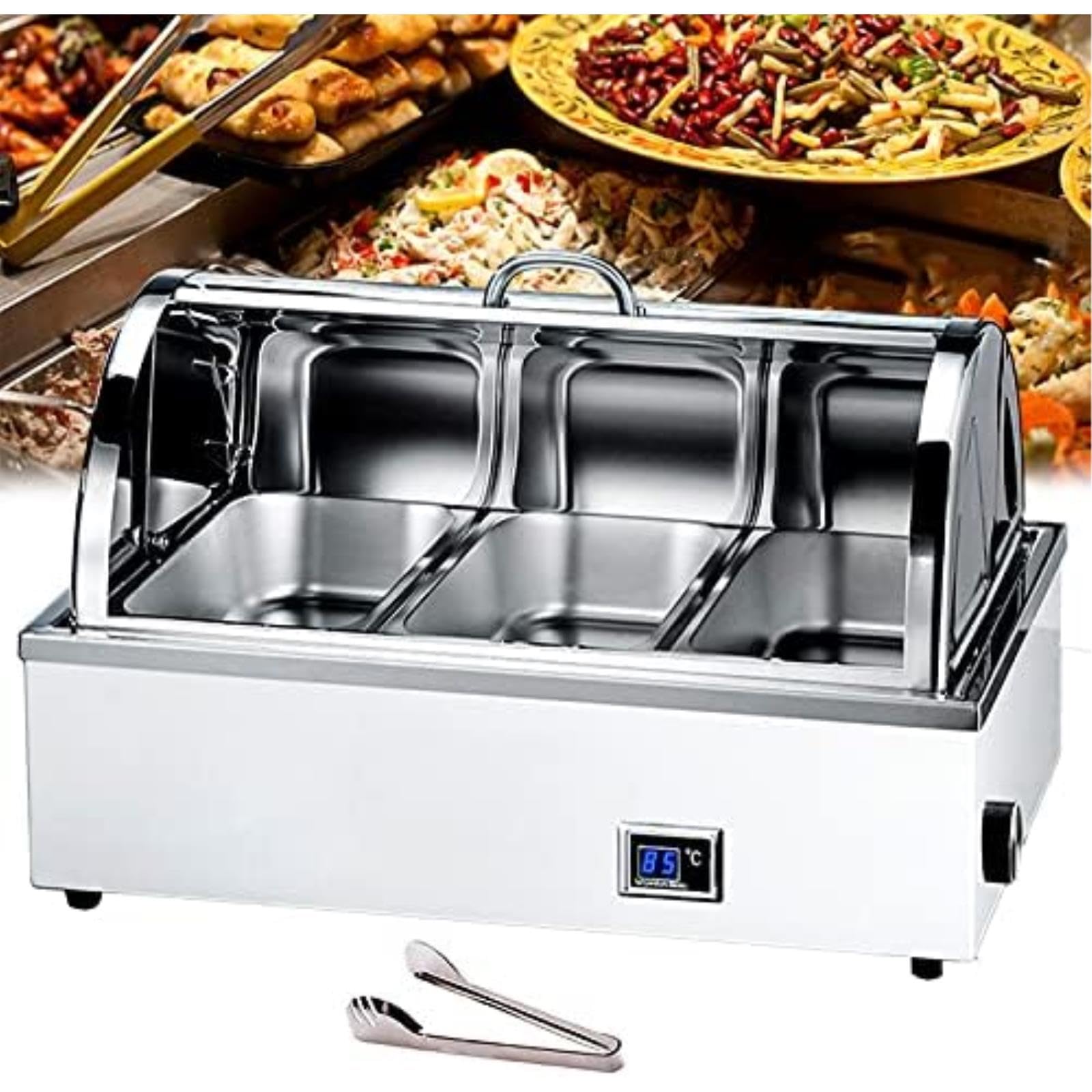 Scaldavivande elettrici per Buffet e Feste, con Coperchio Ribaltabile a 90° e Controllo del Calore Regolabile. (all Steel Cover 9L 1/3)