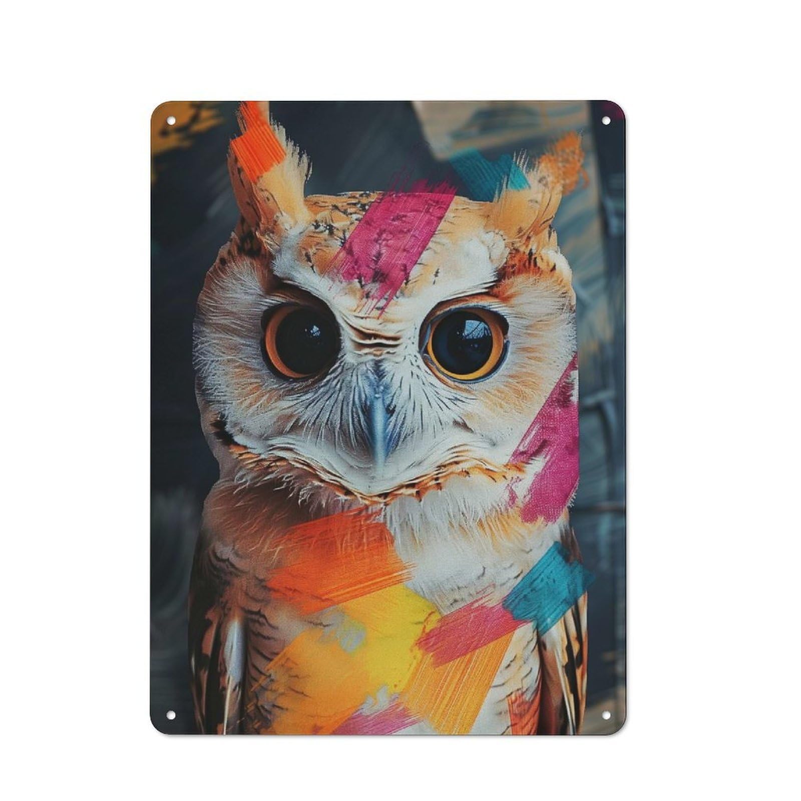 Junmoney Owl With Colorful Strokes Vintage Metal Sign 40X30cm, Bistro Style Bistro Wall Plaque For Cafe, Bistro, Bakery Or Restaurant