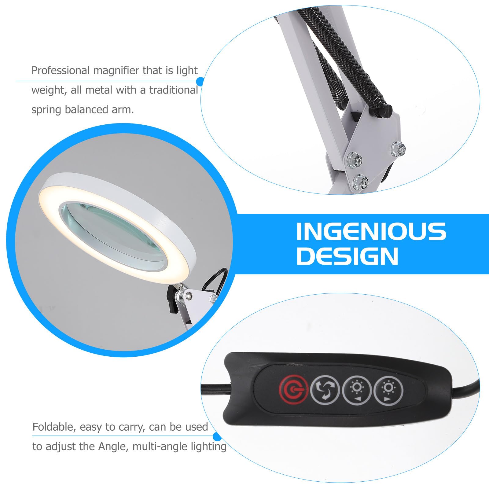 SHOWERORO Lámpara de Aumento LED 5x Brazo Plegable y Pinza de Escritorio