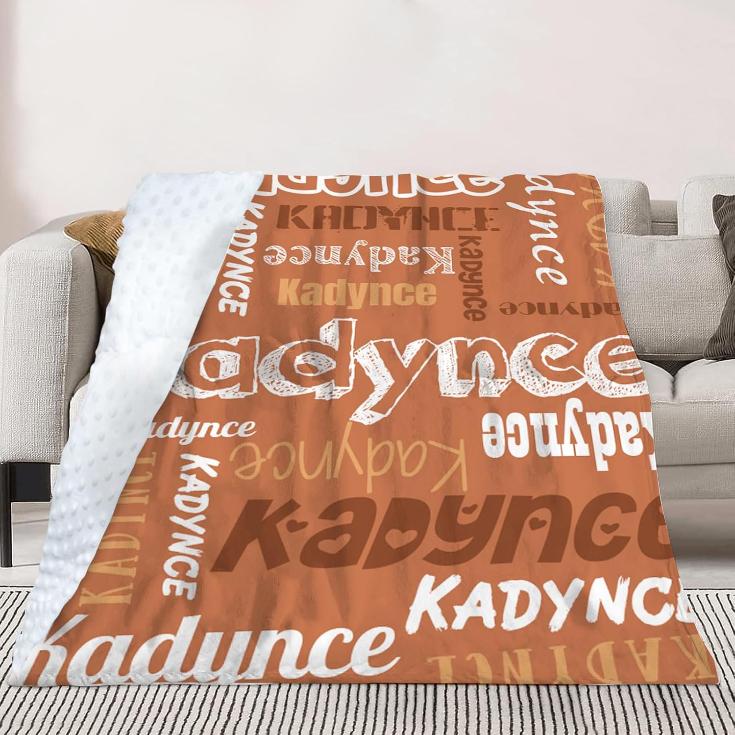 Custom Name Blanket - Multi-Fonts Name Design - Personalized Soft Plush Flannel Throw Blanket with Double Layer Dotted Backing for Baby Toddler Kids Teen Boys Girls Gifts Orange