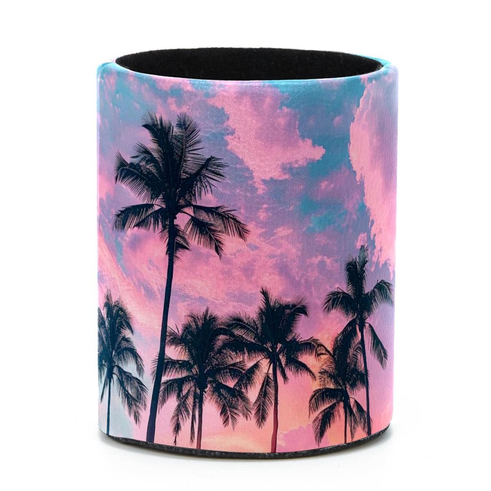 VAPOKF Round Pencil Holders for Desk, Palm Trees Pen Holders Pen Pot Makeup Brushes Storage Desktop Stationery Supplies Organiser for Home Office