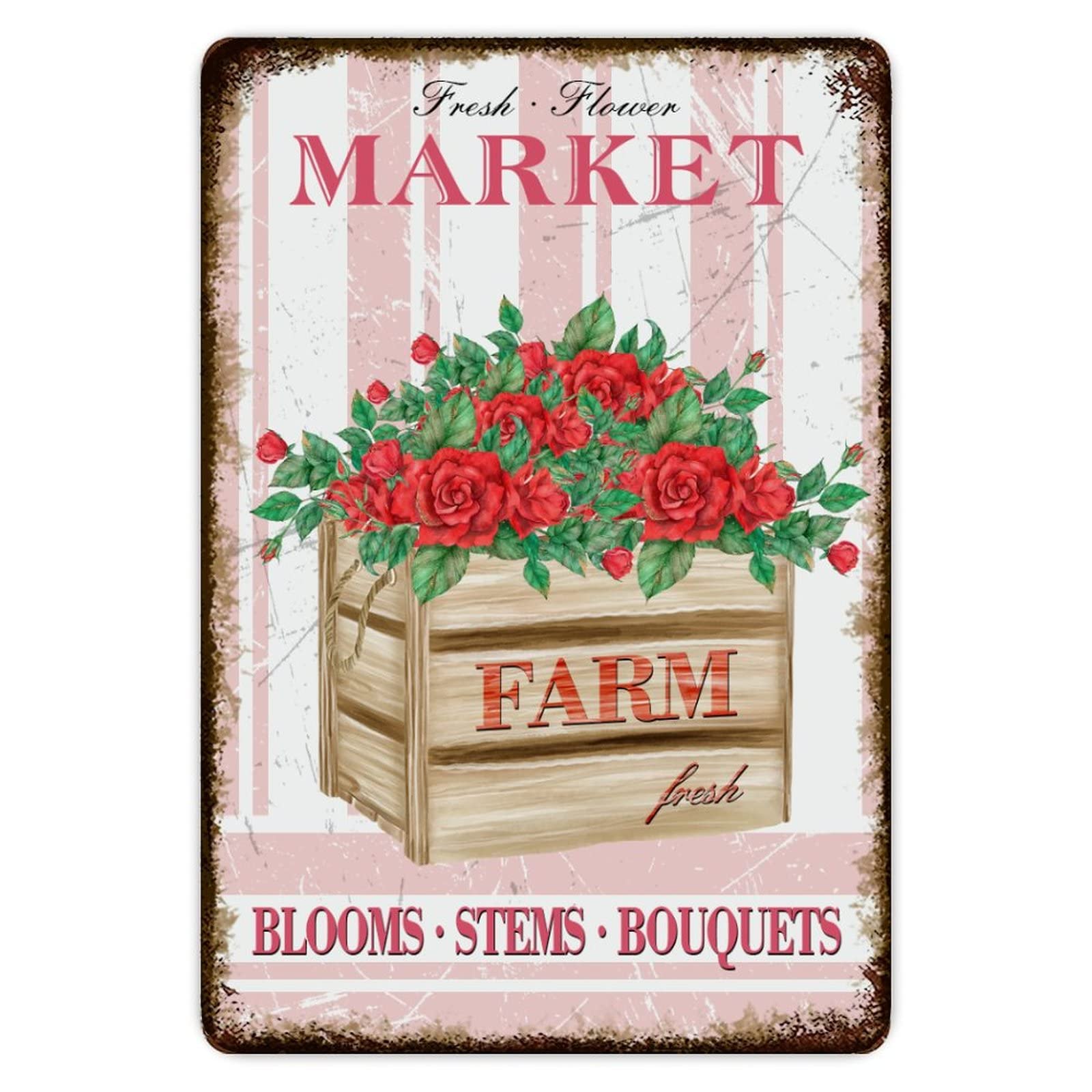 ENEDNATE Rustic Aluminum Sign Farm Fresh Flower Market Tin Metal Sign Retro Home Kitchen Room Wall Door Hanger Decor Sign 8x12 inch