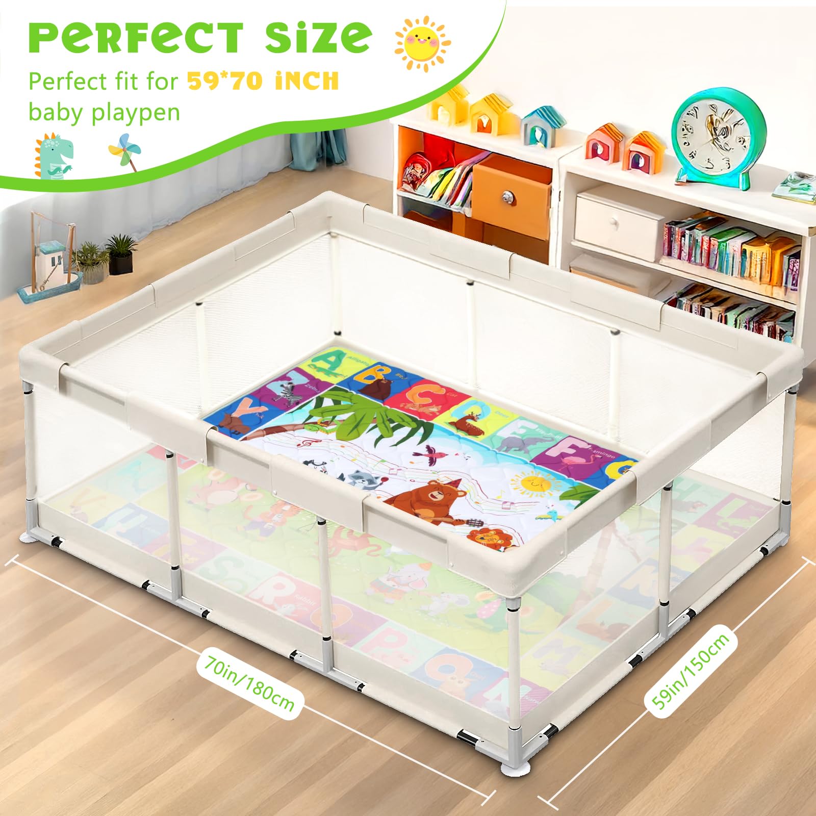 decalsweet Tappeto Gioco Bambini 150×180cm, Addensato 2cm Tappeto Gioco Neonato, Antiscivolo Pieghevole Tappeto Cameretta Bambina & Bambino, Tappeto Tummy Time Neonati (Concerti di animali)