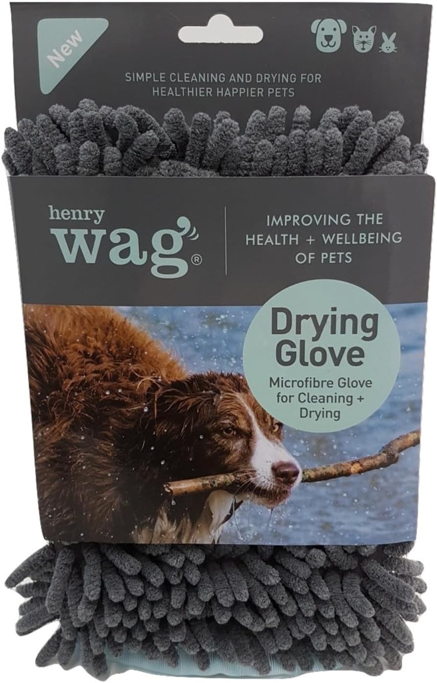โ Henry Wag Pet Drying Glove - Soft & Highly Absorbent Microfibre, Muddy Pet Accessories, Quick Drying - Designed for Dogs - (25cm x 16cm x 2cm)