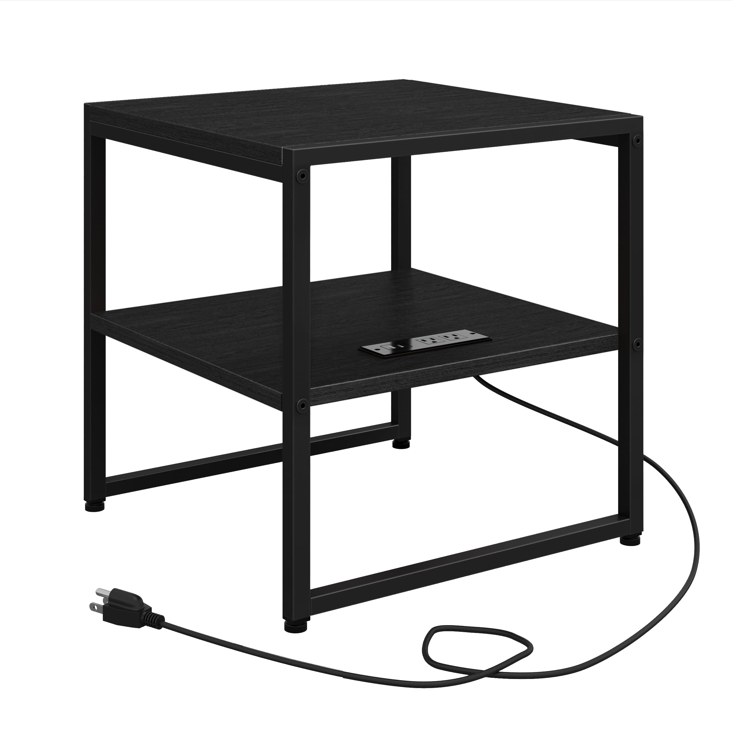 Tatub 20IN Black End Table with Charging Station