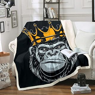Erosebridal Monkey Throw Blanket Gorilla Head Bed Blanket for Boys Girls Youth,Crown Fleece Blanket Wild Animal Plush Blanket Wildlife Couch Sofa Decor 60