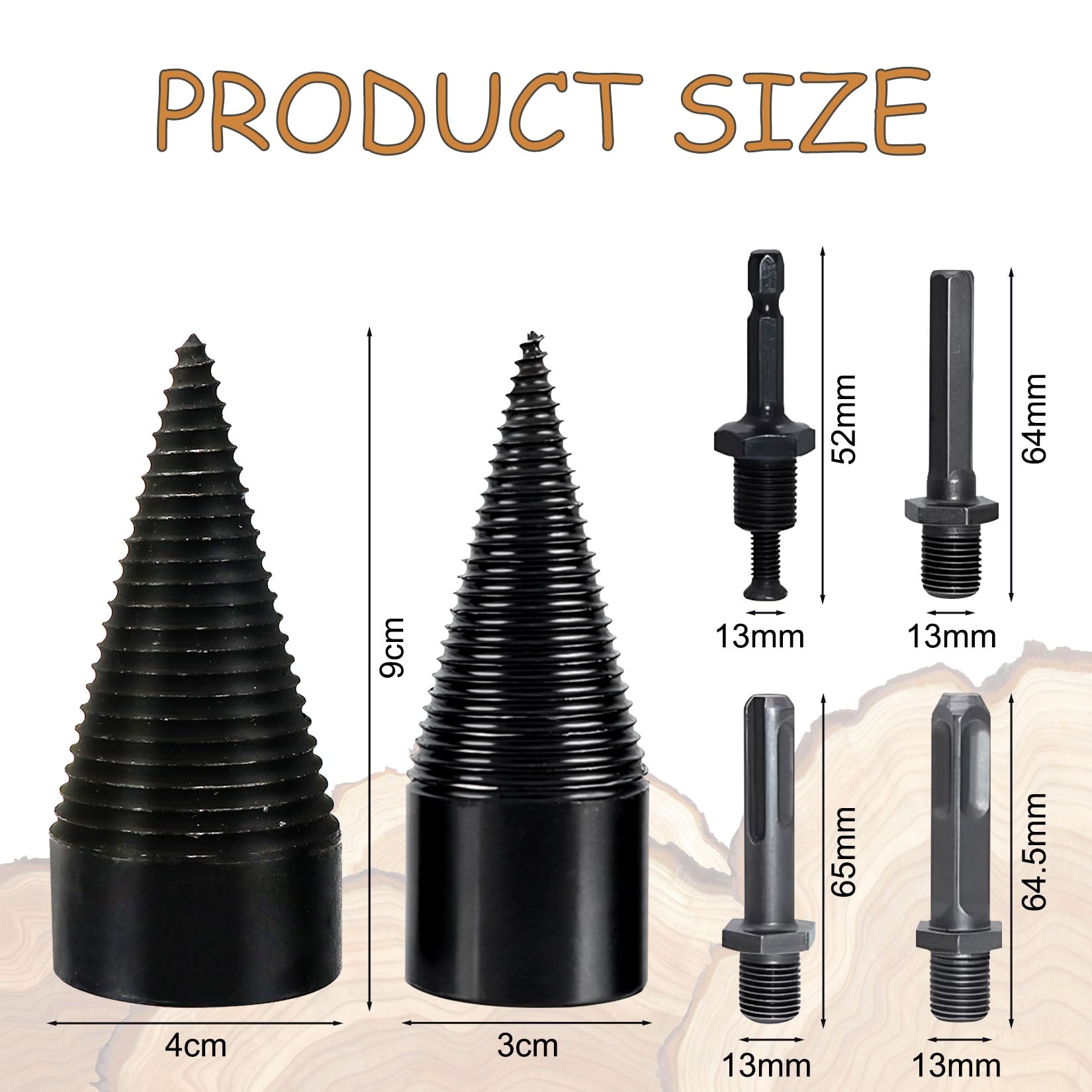 Foret Fendeur De Bois 42 mm 32 mm - Kit De Vis Conique Avec 4 Poignées De Perçage