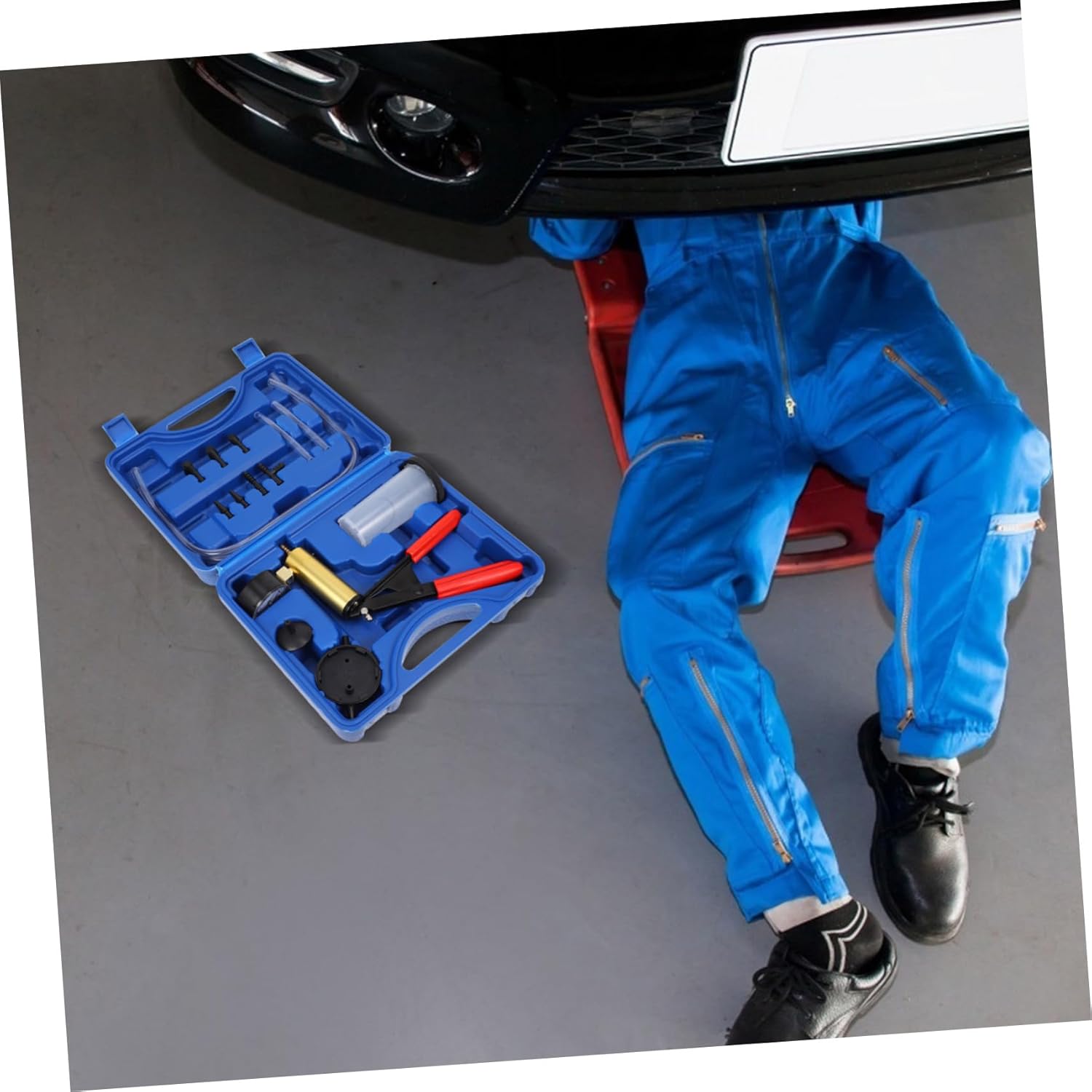 Car Manual Vacuum Pump Brake Oil Replacement Tool Brake Bleeder Kit Adapters for Vehicle Models Portable and Automotive Maintenance Tool Blue