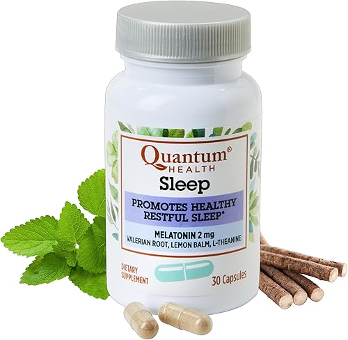 Quantum Health Sleep Melatonina 2 mg Mezcla de apoyo saludable para dormir reparador con raíz de valeriana relajante, bálsamo de limón y L teanina
