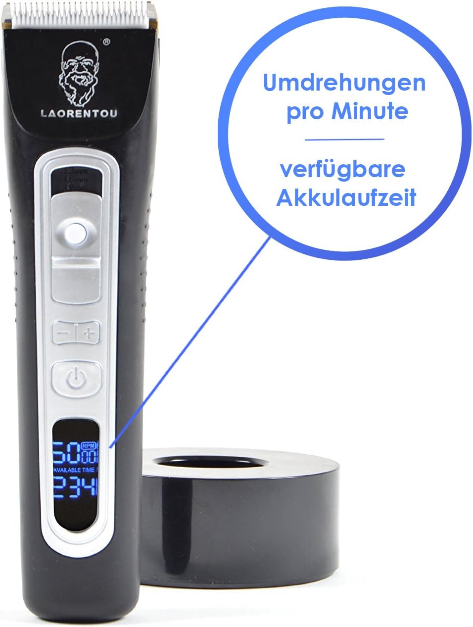 Oslo Digital Deluxe Professional Battery Powered Hair Trimmer - Hair Cutting Device with Multiple Cutouts - with Silent and Robust Motor - Mains Battery - for Professional Applications