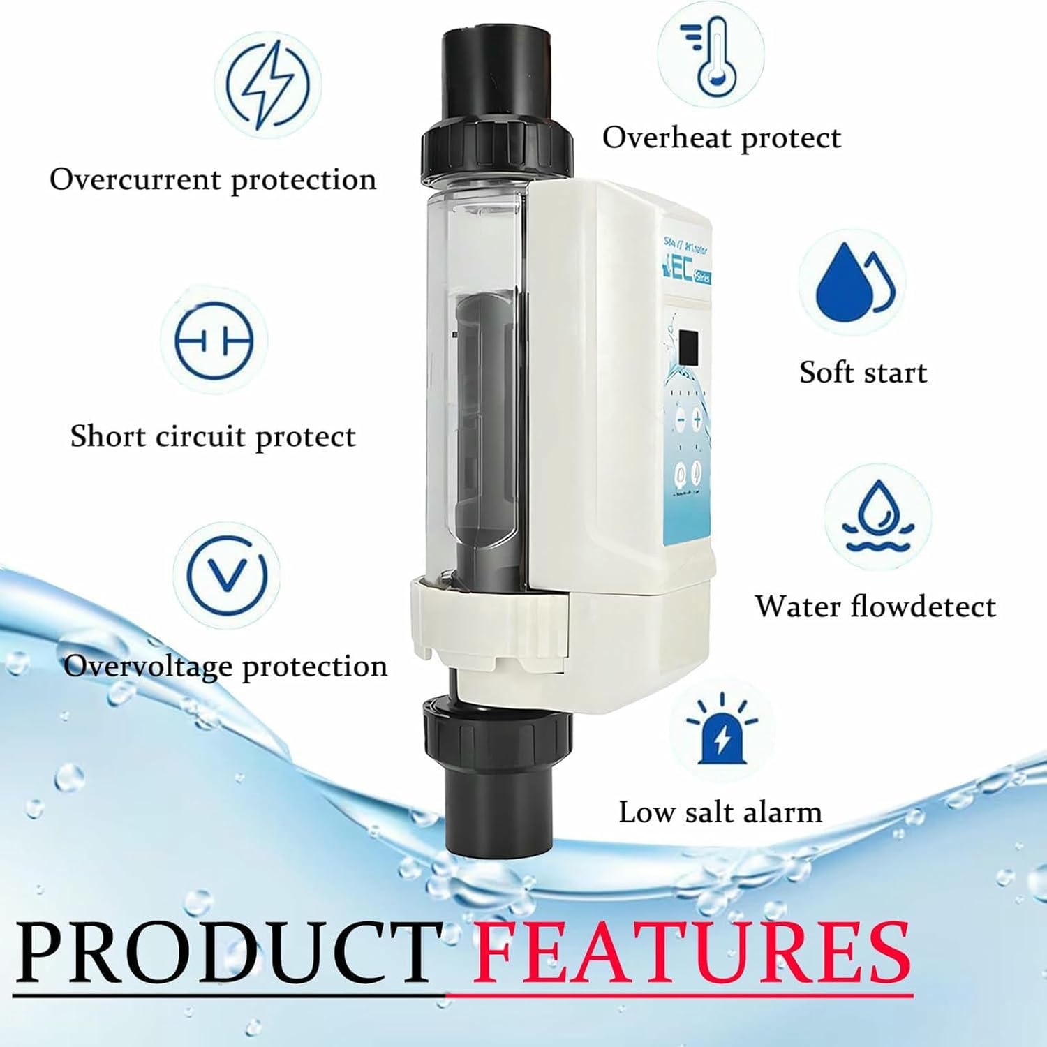 Salt Chlorination Cell Replacement Unit - Integrated Control Panel, No Main Panel Link Needed, Detachable Design for Easy Maintenance