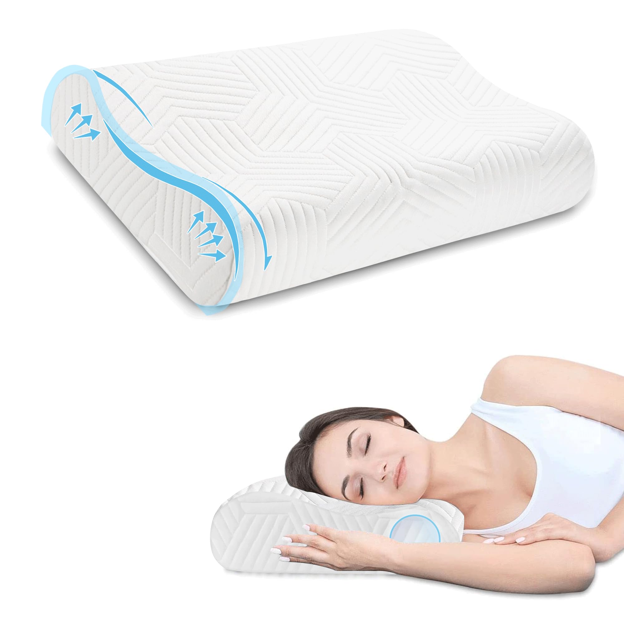 LAMB Cuscino in memory foam, regolabile in altezza, cuscino per collo, cuscino di sostegno del collo, cuscino ergonomico cuscino anti russare con coperchio rimovibile, set di 2