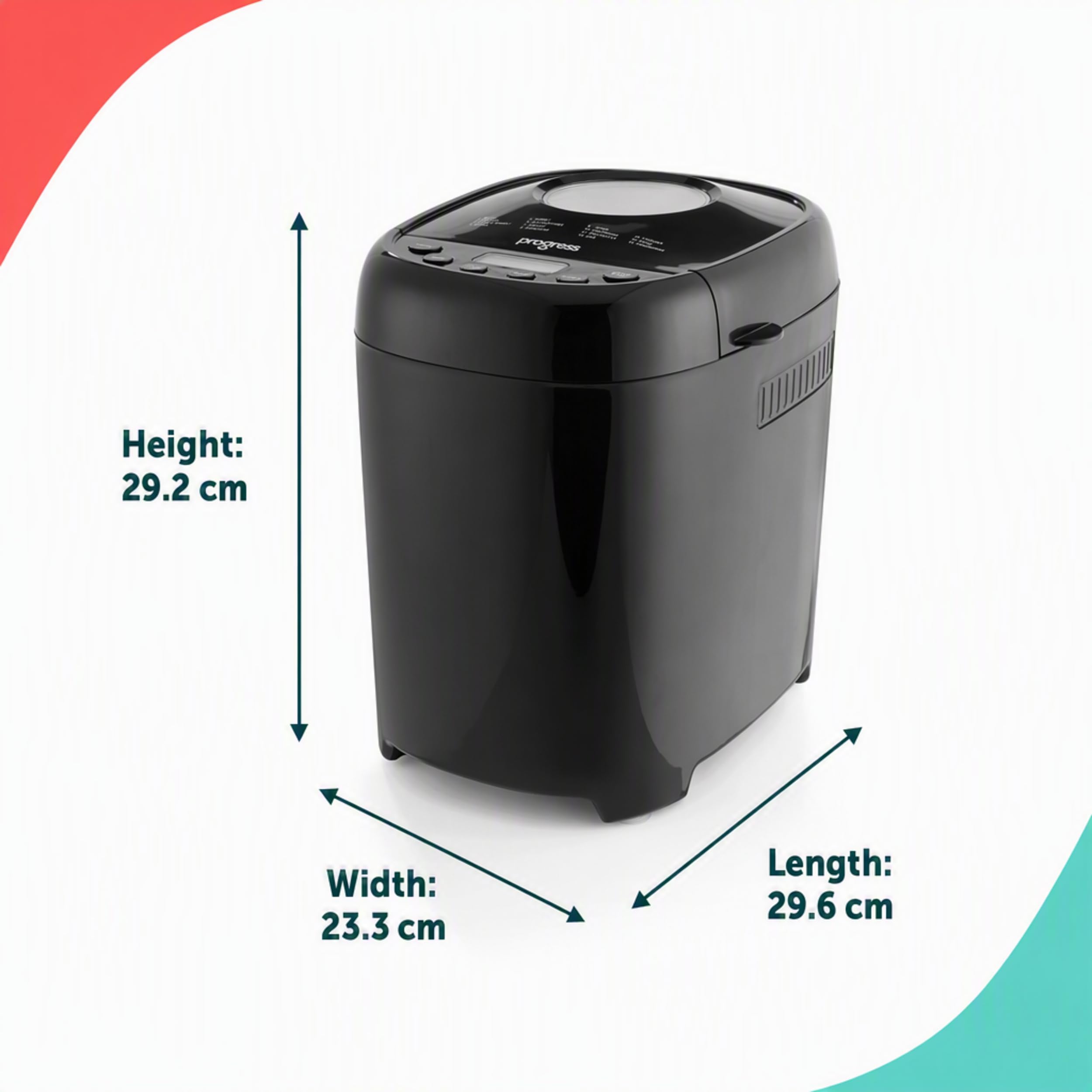 Progress Panificadora con 15 programas, 900 g, 550 W | 3 niveles de corteza, pantalla retroiluminada, inicio diferido, función mantener caliente, pan, mermelada y yogur