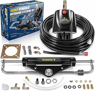 Upgrade 150HP Hydraulic Outboard Steering Kit Boat Marine System, Built-in Two-Way Lock Hydraulic Cylinder, 150 HP Helm Pump, w/ 26ft Hydraulic Steering Hose for Single Station, Single-Engine Use