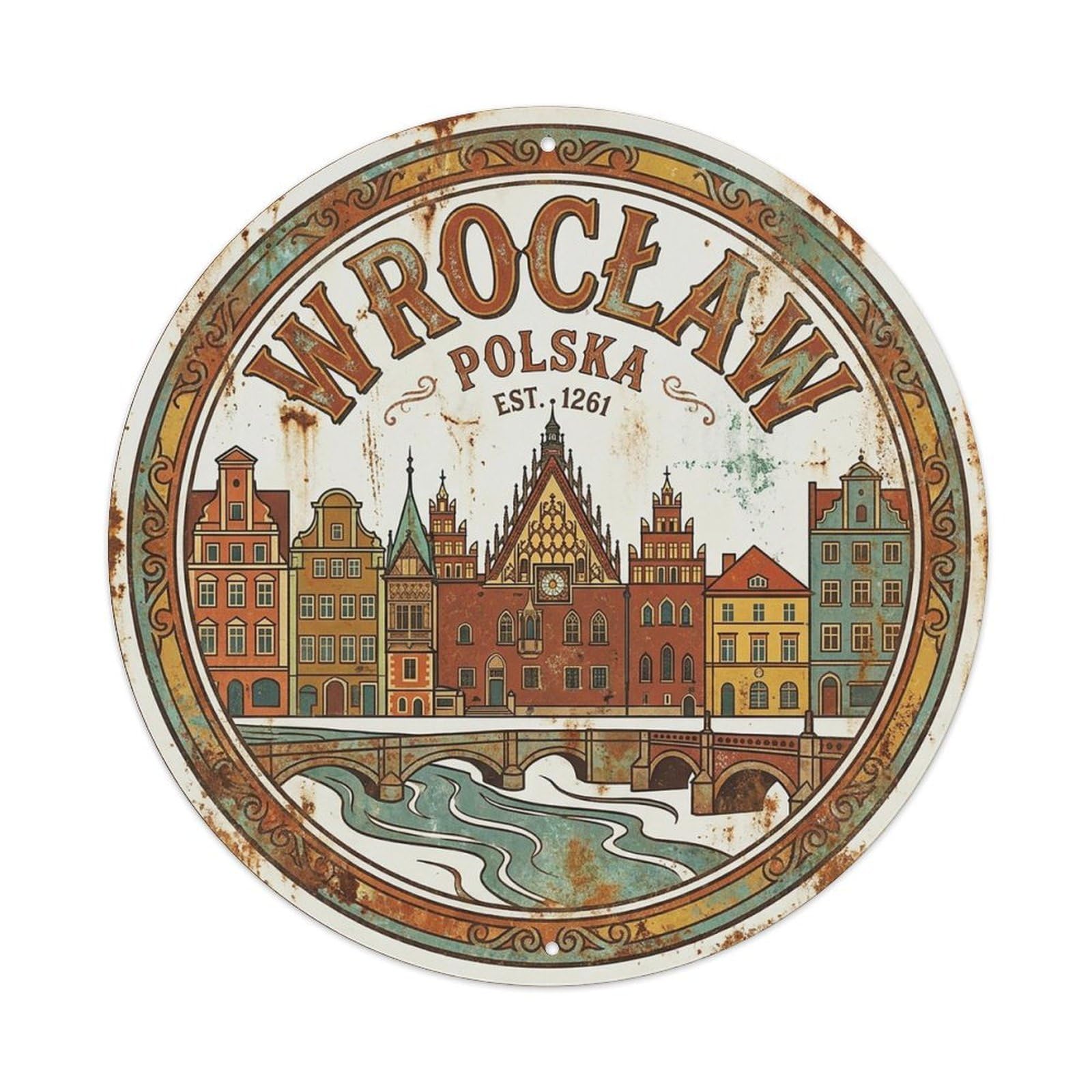 Poland Retro Travel Wroclaw Vintage Metal Tin Sign Plaque Wall Decor for Cafe, Club Bar, Office, Garden Metal Poster 8x8Inch