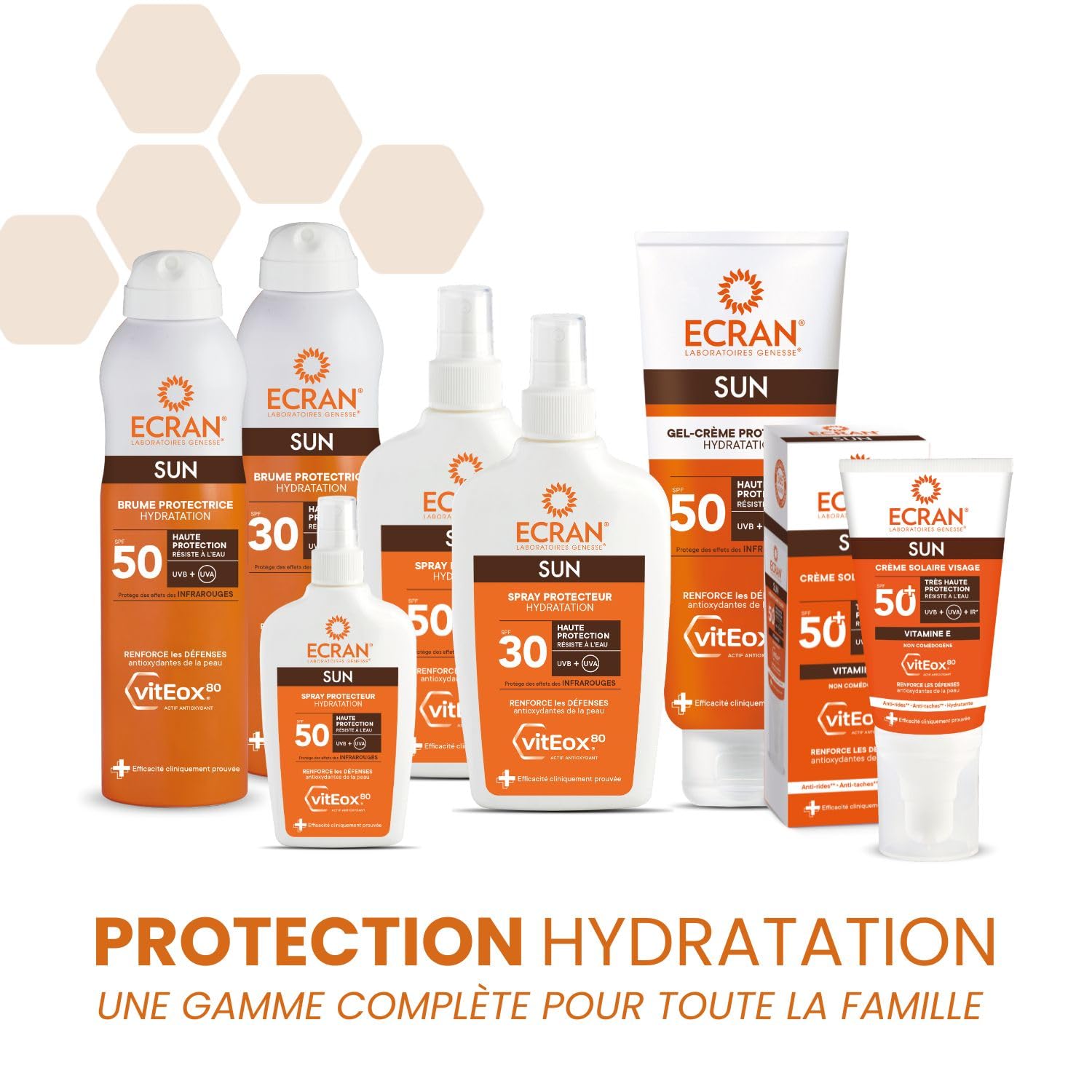 ECRAN® - Spray Protecteur Hydratant - Haute Protection - Technologie vitEox80 - Vitamine E - Protection UVA, UVB, Coups de Soleil - Protection Solaire SPF 50 - Bronzage naturel - Format Voyage
