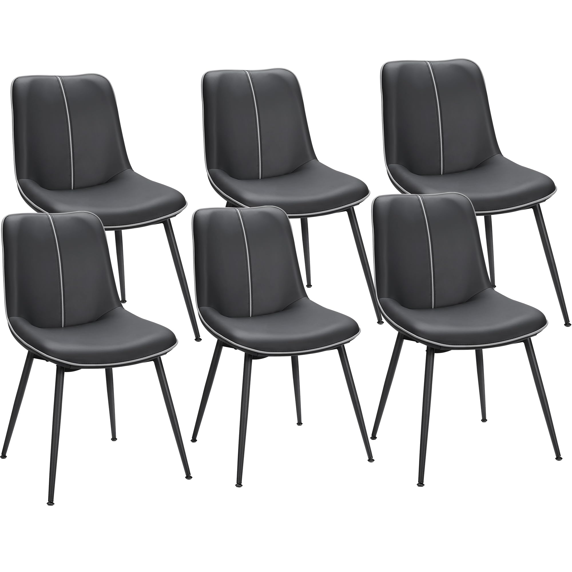 VASAGLE Leather Dining Chairs Set of 6, Comfortable Upholstered Seat Dining Room Chairs with Swivel Leveling Feet, Curved Backrest Kitchen Chair for Living, Restaurant, Easy Assemble, Ink Bl